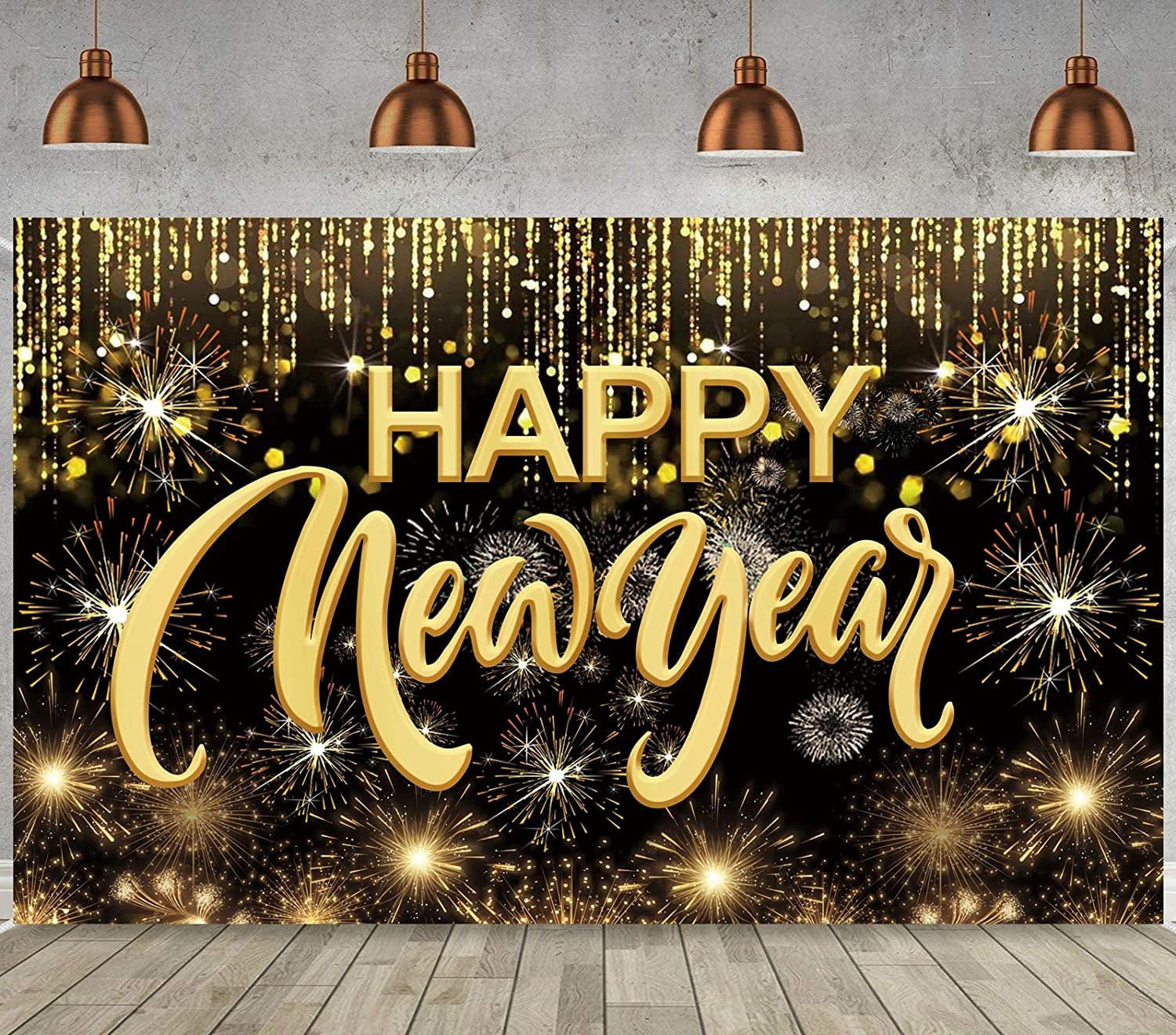 Happy New Year Backdrop Black Gold Balloons Hello 2025 Photography ...