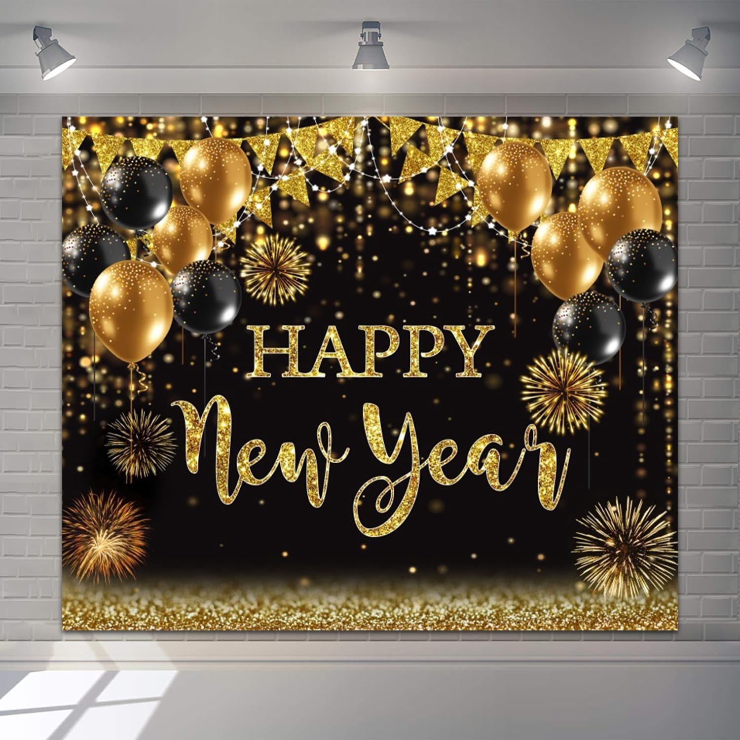 Happy New Year Backdrop Black Gold Bokeh Fireworks Photography ...