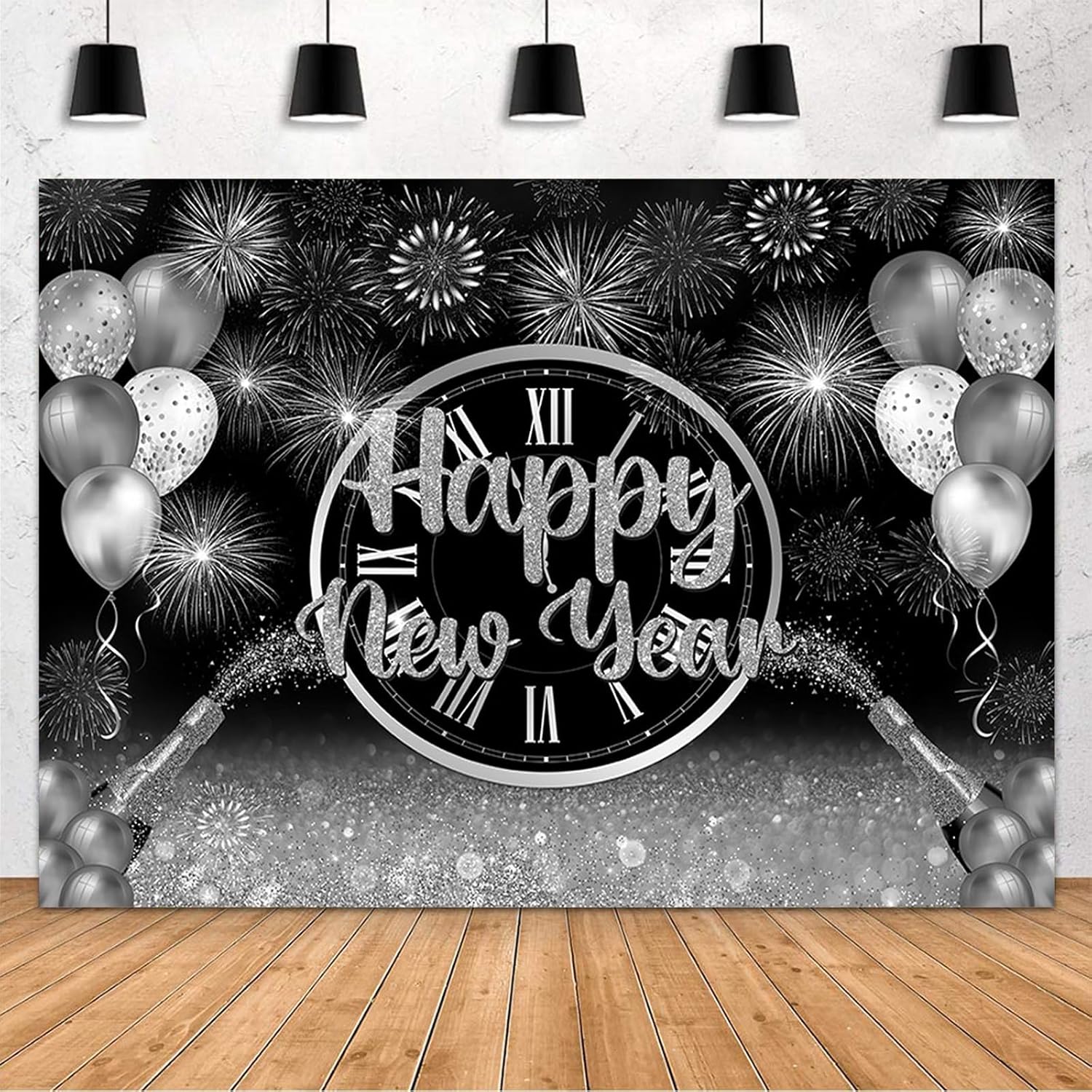 Happy New Year Backdrop Silver 2025 New Year Eve Party Decorations ...