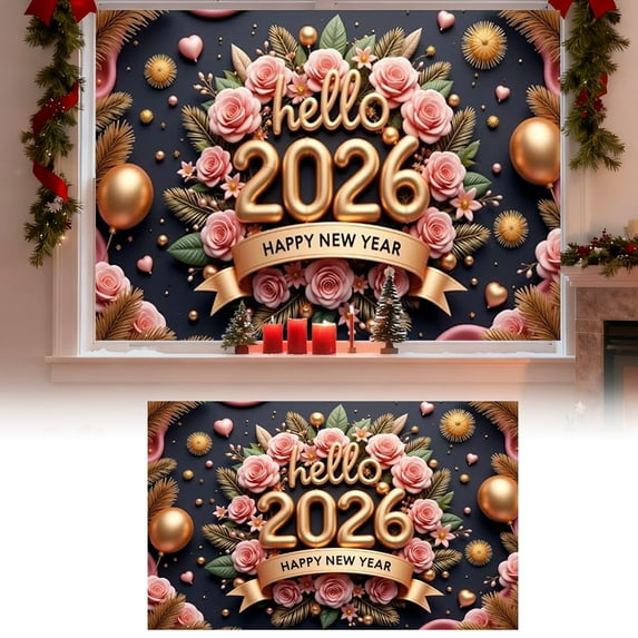 Happy New Year Banner 2026 - 37x29 Inch,2D New Year Backdrop for Happy New Years Decorations 2026,NYE Decorations 2026,Indoor Outdoor Celebration Photography Background(#002)