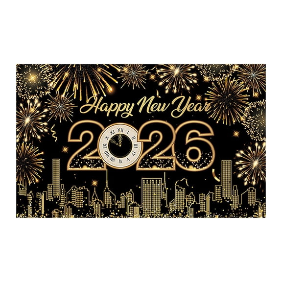 Happy New Year Banner 2026 70.87x43.31 Inch Extra Large Backdrop, New Years Decorations 2026 with Pattern, NYE Decorations for Indoor Outdoor Celebration Photography Background Wall Decor