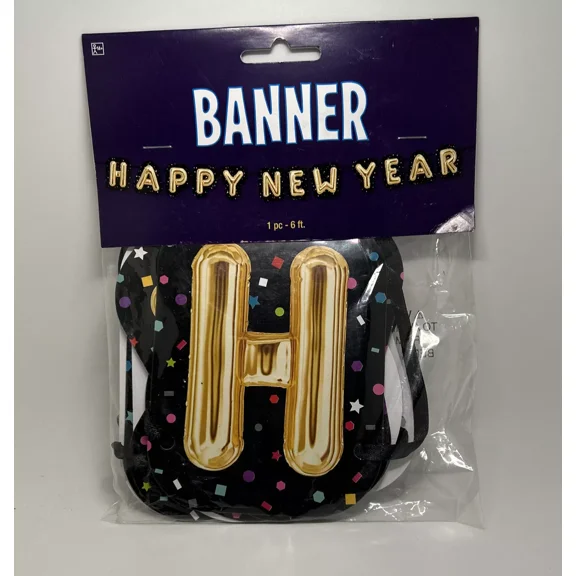 Happy New Year Banner Black Bunting For New Year Party Supplies