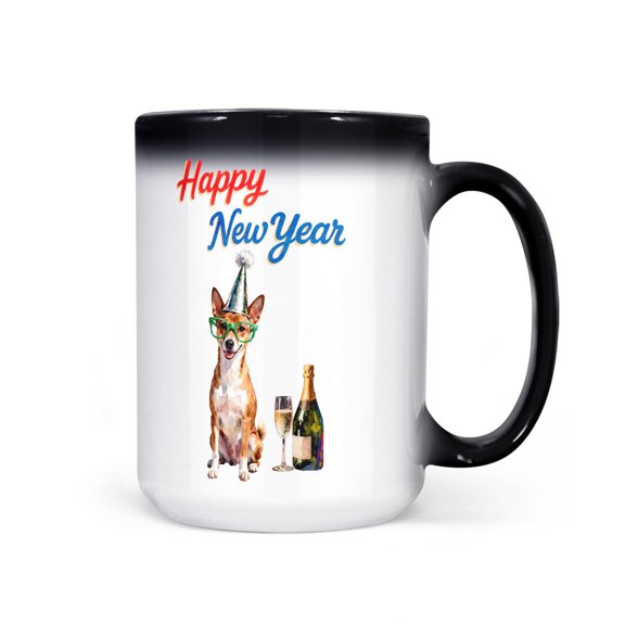 Happy New Year Basenji Chills on Year-End Party Heat Color Changing Mug African Barkless Dog Lover Magic Coffee Mug - 12023