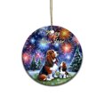 thumbnail image 1 of Happy New Year Basset Hound Family Cheer Winter Midnight Firework Ceramic Round Ornament Bassets Dog Breed Lovers Gifts Idea Home Tree Decor - 02025, 1 of 5