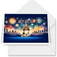 thumbnail image 1 of Happy New Year with Basset Hound Fireworks Holiday Xmas Winter 2025 7x5in Folded Greeting Card Bassets Dog Breed Lovers Gifts Idea Single Note Card with Envelope - 00025, 1 of 5
