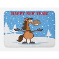 thumbnail image 1 of Happy New Year Bath Mat, Cartoon Typography with a Smiling Horse Mascot Character Winter Season Theme, Plush Bathroom Decor Mat with Non Slip Backing, 29.5" X 17.5", Multicolor, by Ambesonne, 1 of 2