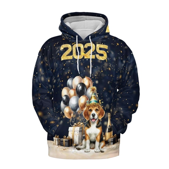 Happy New Year Beagle Welcome 2025 Balloon Firework Party All Over Print 3D Hoodie Unisex Merch Hoodies Beagles Dog Lover Gifts Idea - 01014