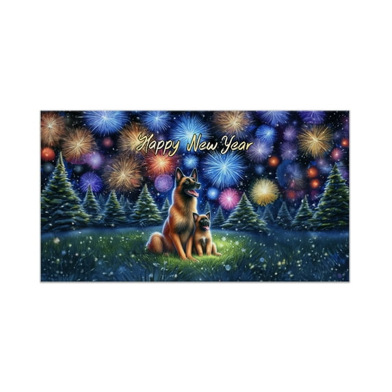 Happy New Year Belgian Malinois Family Cheer Winter Midnight Firework Doormat Sheepdog Dog Lover Gifts Indoor Outdoor Welcome Mat - 02025