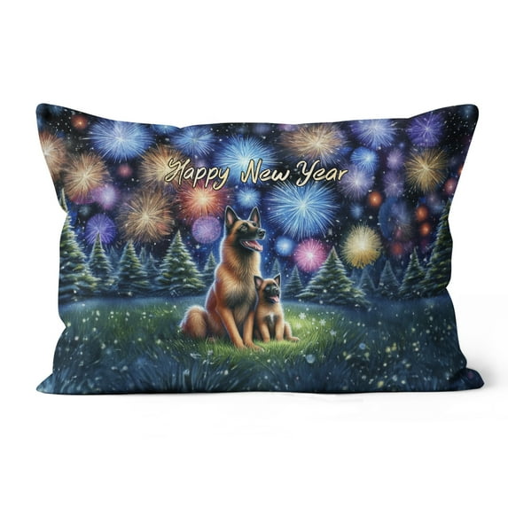 Happy New Year Belgian Malinois Family Cheer Winter Midnight Firework Pillow Cushion Double Sided Sheepdog Dog Lover Gifts Throw Pillow - 02025