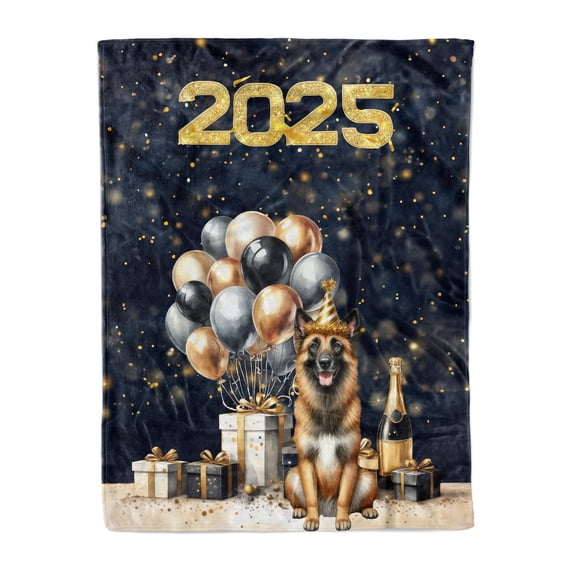 Happy New Year Belgian Malinois Welcome 2025 Balloon Firework Party Cozy Fleece Blanket Sheepdog Dog Lover Gifts Warm Soft Throw Blanket - 01014