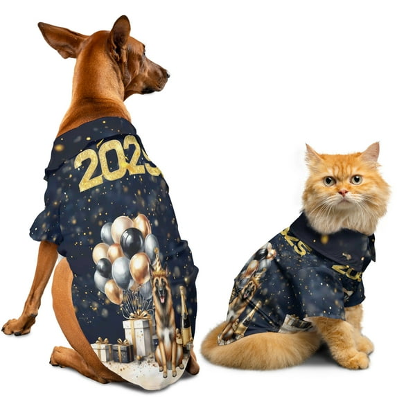 Happy New Year Belgian Malinois Welcome 2025 Balloon Firework Party Hawaiian Summer Shirt for Small Medium Large Dog Cat Sheepdog Dog Lover Gifts - 01014