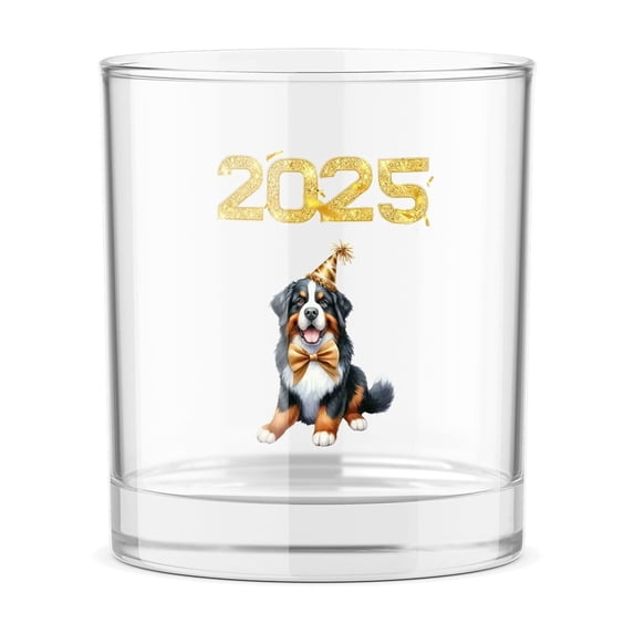 Happy New Year Bernese Mountain Dog Welcome 2025 Balloon Firework Party 11oz Whiskey Glass Mug Berner Lover Gifts Whiskey Cocktail Glasses Cup - 01014