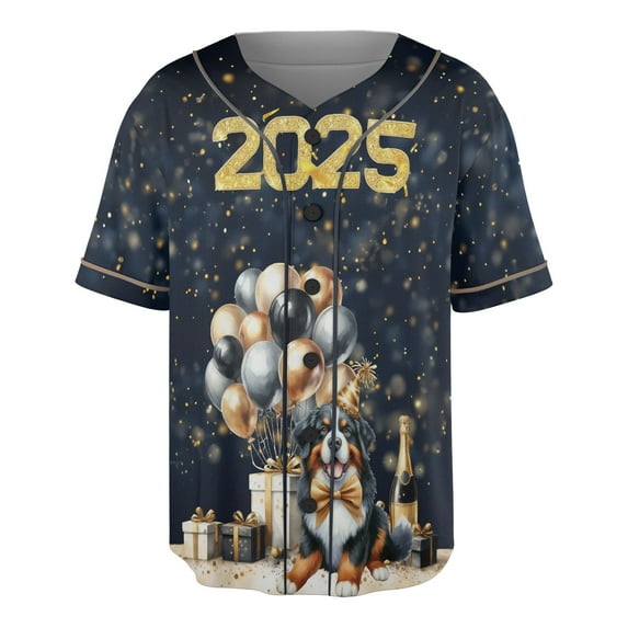 Happy New Year Bernese Mountain Dog Welcome 2025 Balloon Firework Party All Over Print 3D Baseball Shirt Berner Lover Gifts Softball Sport - 01014