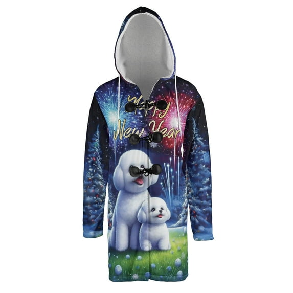 Happy New Year Bichon Frise Family Cheer Winter Midnight Firework All Over Print 3D Hooded Duffle Toggle Coat Bichons Dog Lovers Gifts Idea - 02025