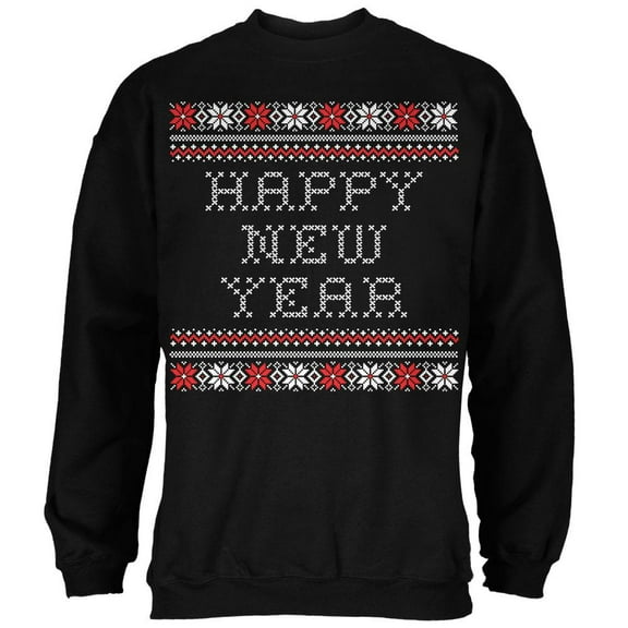 Happy New Year Black Adult Crew Neck Sweatshirt
