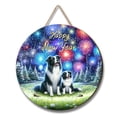 thumbnail image 1 of Happy New Year Border Collie Family Cheer Winter Midnight Firework Round Wood Sign Borders Dog Lovers Gifts Idea Hanging Wall Home Decor - 02025, 1 of 5