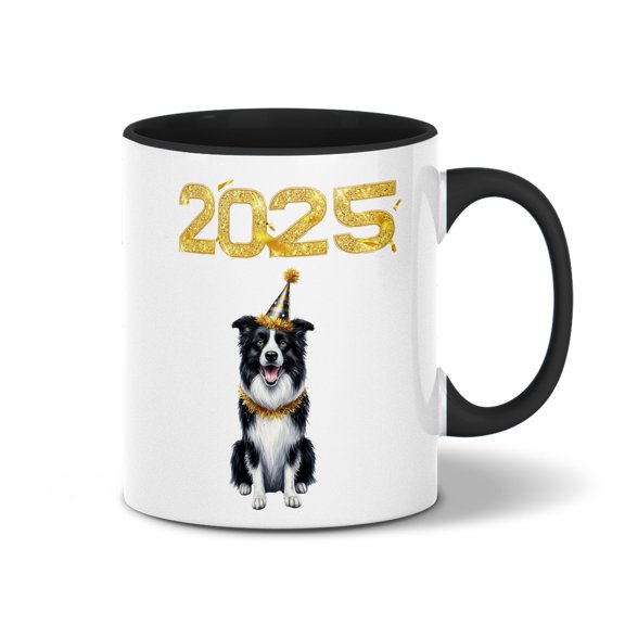 Happy New Year Border Collie Welcome 2025 Balloon Firework Party 11oz Accent Two-tone Mug Borders Dog Lovers Gifts Idea Coffee Tea Cup - 01014