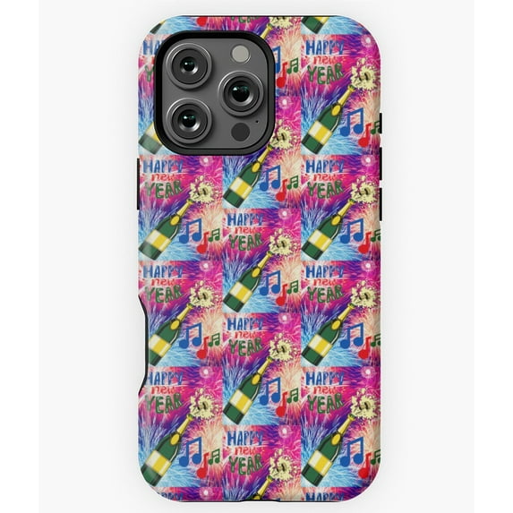 Happy New Year Bottle Music Notes Phone Case for iPhone 16 15 14 13 12 11 Pro Max
