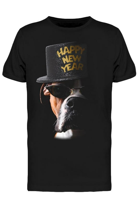 Happy New Year, Boxer Dog T-Shirt Men -Image by Shutterstock, Male Medium