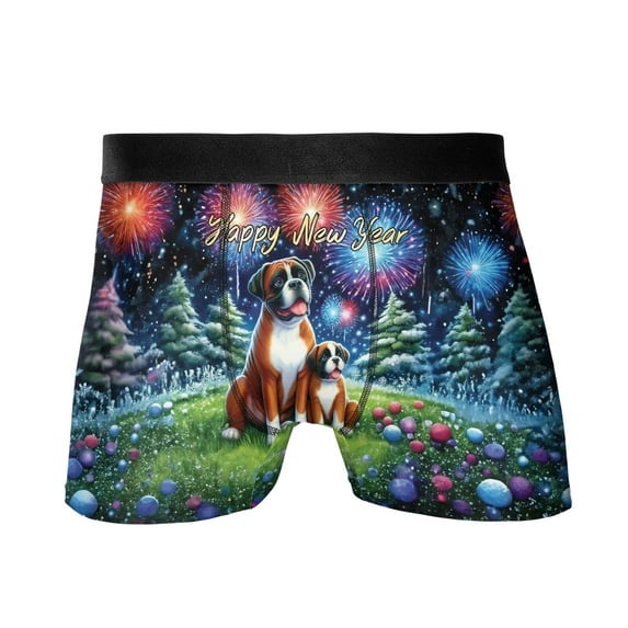 Happy New Year Boxer Family Cheer Winter Midnight Firework All Over Print Boxer Briefs Underwear for Men Dad Boxers Dog Lover Gifts Idea - 02025