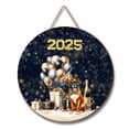 thumbnail image 1 of Happy New Year Boxer Welcome 2025 Balloon Firework Party Round Wood Sign Boxers Dog Lover Gifts Idea Hanging Wall Home Decor - 01014, 1 of 5