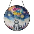 thumbnail image 1 of Happy New Year with British Shorthair Fireworks Holiday Xmas Winter 2025 Stained Glass Suncatcher Cat Lover Kitten Owner Gifts Window Hanging Sign Decor - 00025, 1 of 5
