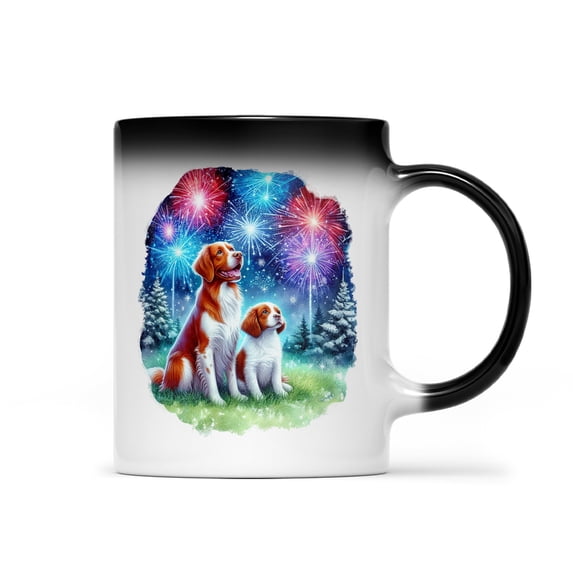 Happy New Year Brittany Spaniel Family Cheer Winter Midnight Firework Heat Color Changing Mug Brittany Dog Lover Gifts Idea Magic Coffee Mug - 02025