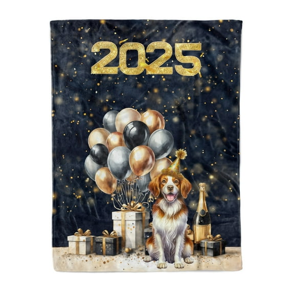 Happy New Year Brittany Spaniel Welcome 2025 Balloon Firework Party Cozy Fleece Blanket Brittany Dog Lover Gifts Idea Warm Soft Throw Blanket - 01014