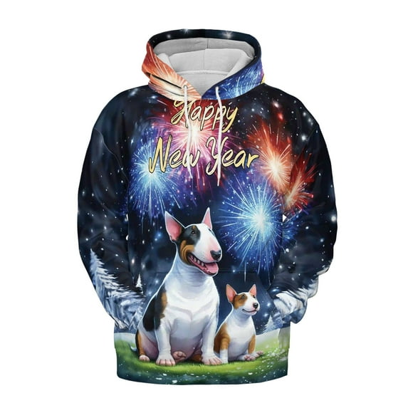 Happy New Year Bull Terrier Family Cheer Winter Midnight Firework All Over Print 3D Hoodie Unisex Merch Hoodies Bully Dog Lovers Gifts Idea - 02025
