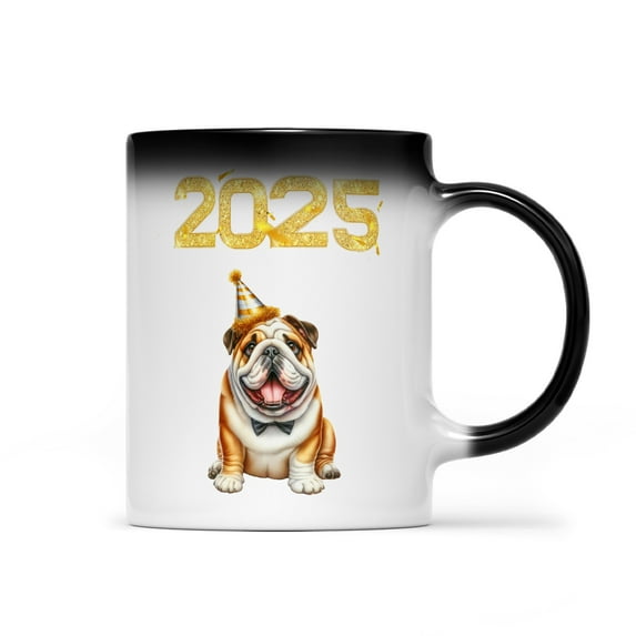 Happy New Year Bulldog Welcome 2025 Balloon Firework Party Heat Color Changing Mug Dog Lover Gifts Idea Magic Coffee Mug - 01014