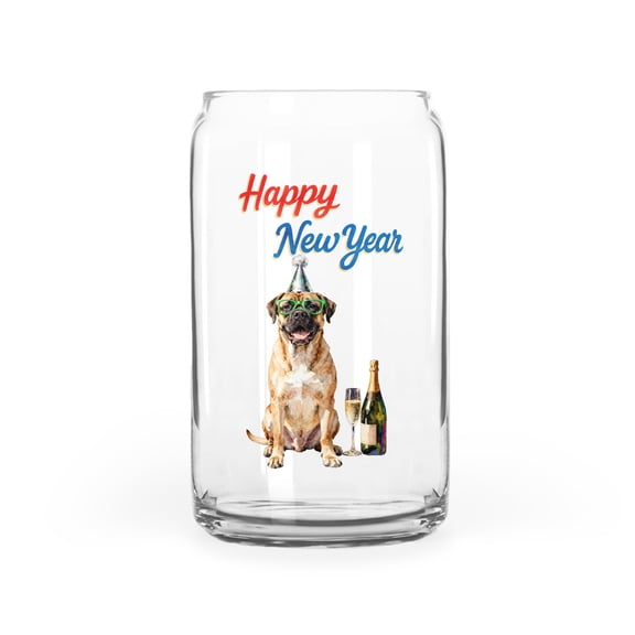 Happy New Year Bullmastiff Chills on Year-End Party 16oz Glass Cup Mug Dog Lover Glass Can - 12023