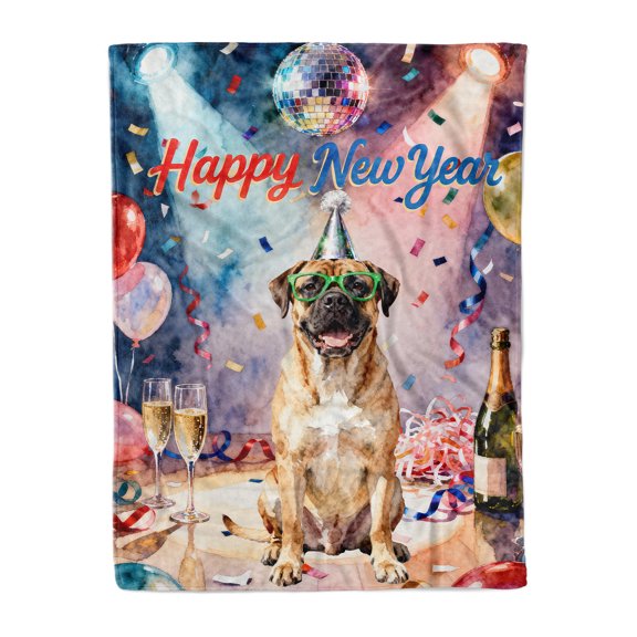 Happy New Year Bullmastiff Chills on Year-End Party Cozy Fleece Blanket Dog Lover Warm Soft Throw Blanket - 12023