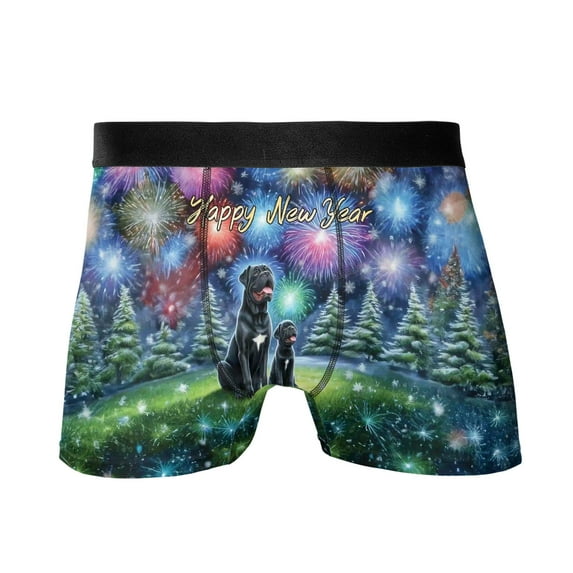 Happy New Year Cane Corso Family Cheer Winter Midnight Firework All Over Print Boxer Briefs Underwear for Men Dad Italian Mastiff Dog Lover Gifts Idea - 02025