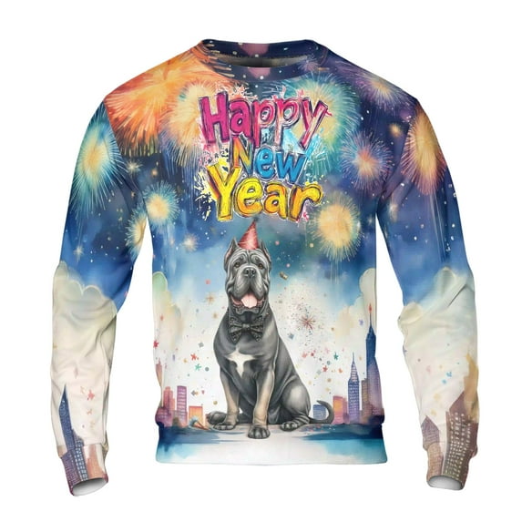 Happy New Year with Cane Corso Fireworks Holiday Xmas Winter 2025 All Over Print 3D Sweatshirt Unisex Merch Italian Mastiff Dog Lover Gifts Idea - 00025