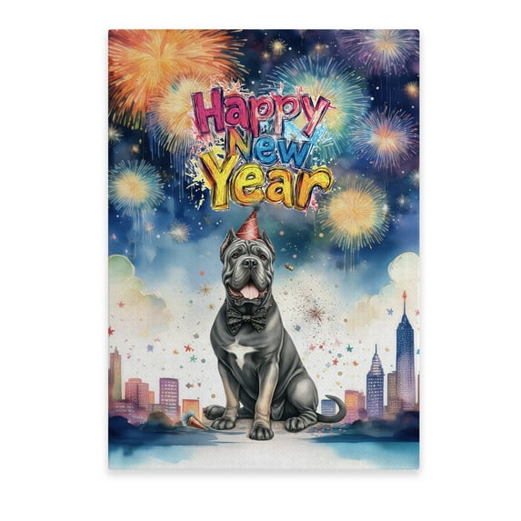Happy New Year with Cane Corso Fireworks Holiday Xmas Winter 2025 Vertical Matte Canvas Poster Italian Mastiff Dog Lover Gifts Idea Wall Art Home Decor - 00025
