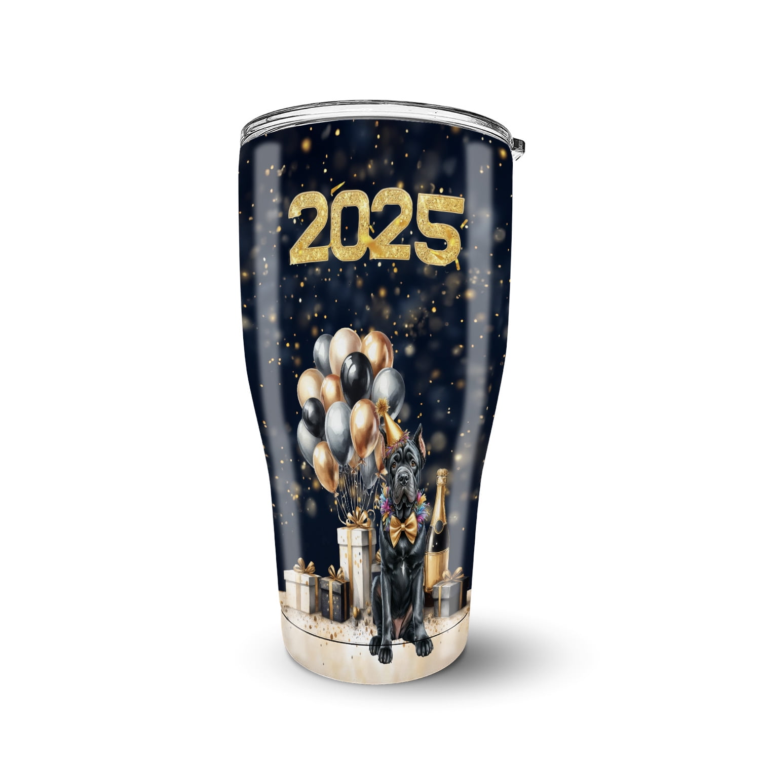 Happy New Year Cane Corso Welcome 2025 Balloon Firework Party 30oz ...