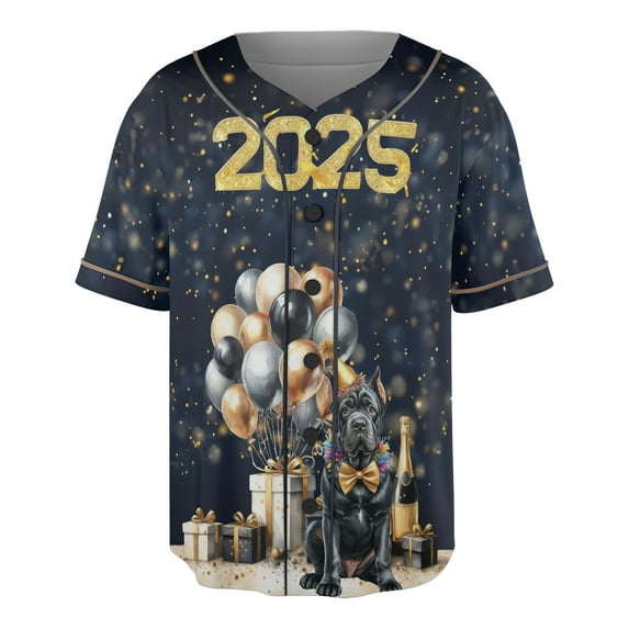 Happy New Year Cane Corso Welcome 2025 Balloon Firework Party All Over Print 3D Baseball Shirt Italian Mastiff Dog Lover Gifts Idea Softball Sport - 01014