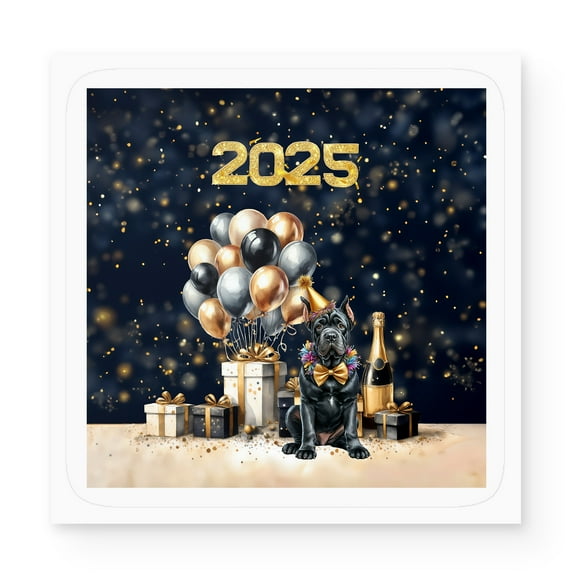 Happy New Year Cane Corso Welcome 2025 Balloon Firework Party Vinyl Sticker Italian Mastiff Dog Lover Gifts Idea Waterproof Decal Art Decor - 01014