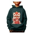 thumbnail image 1 of Happy New Year Cartoon Lion Dance Print Hoodies For Kid Boys - Casual Graphic Design With Stretch Fabric Pullover Sweatshirt, 1 of 8