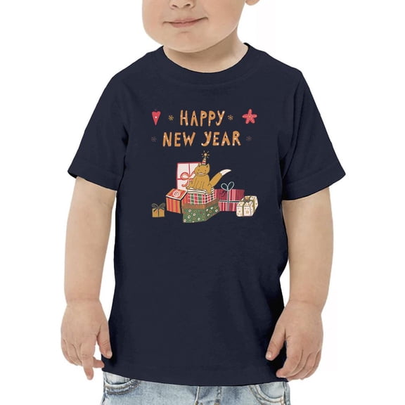 Happy New Year Cat W Presents T-Shirt Toddler -Image by Shutterstock, 4 Toddler