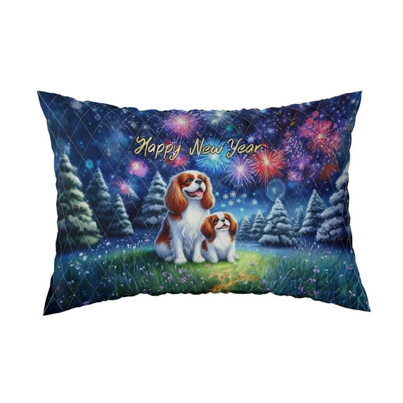 Happy New Year Cavalier King Charles Spaniel Family Cheer Winter Firework Quilt Pillowcase Dog Lover Gifts Throw Pillow Cover Bed Home Decor - 02025