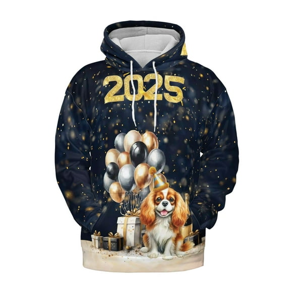 Happy New Year Cavalier King Charles Spaniel Welcome 2025 Balloon Firework Party All Over Print 3D Hoodie Unisex Merch Hoodies Dog Lover Gifts - 01014