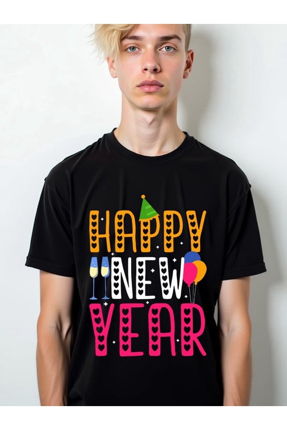 Happy New Year Celebration Tee men graphic t shirts black funny gifts Spring and summer outdoor loungewear Vintage Unisex Shirt Graphic tshirts