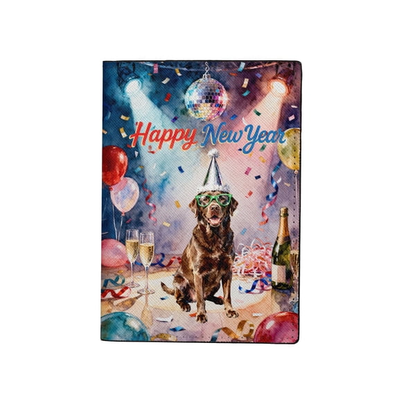 Happy New Year Chesapeake Bay Retriever Chills on Year-End Party Travel Passport Wallet Chessie Dog Lover PU Leather Passport Holder Cover - 12023