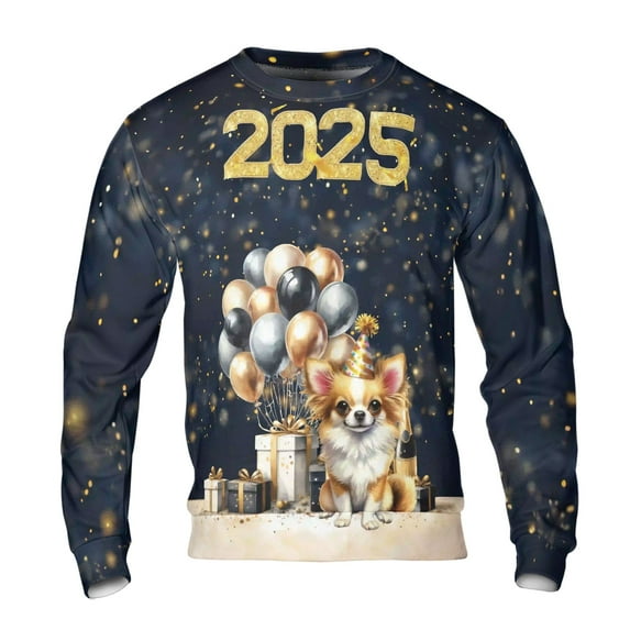Happy New Year Chihuahua Welcome 2025 Balloon Firework Party All Over Print 3D Sweatshirt Unisex Merch Dog Lover Gifts Idea - 01014