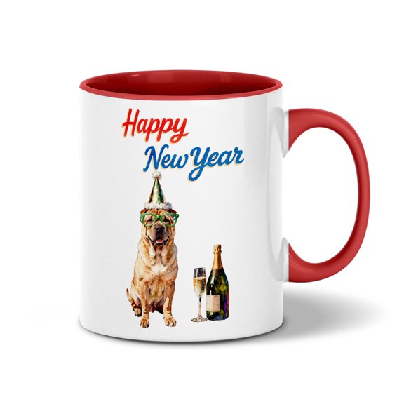 Happy New Year Chinese Shar-Pei Chills on Year-End Party 11oz Accent Two-tone Mug Dog Lover Coffee Tea Cup - 12023