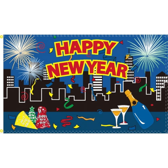Happy New Year City Flag - 3'X5' Rough Tex® 100D