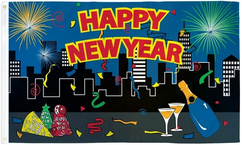 Happy New Year City Flag 3X5Ft Poly New Year'S Holiday Party Home Decor Banner