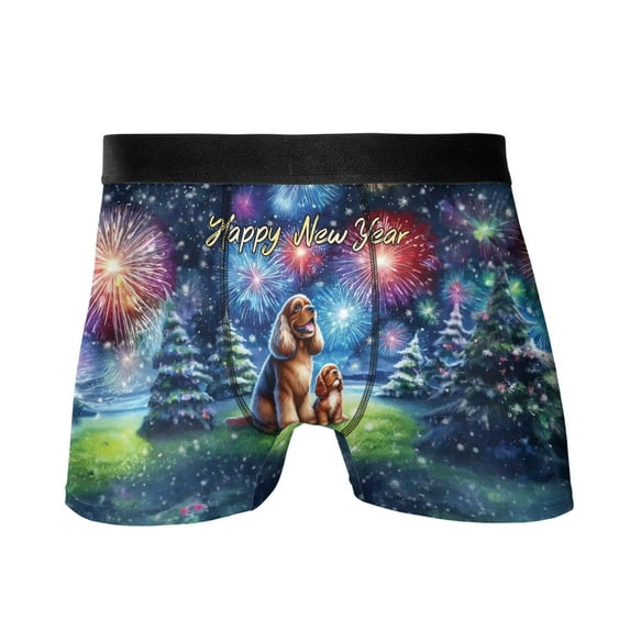 Happy New Year Cocker Spaniel Family Cheer Winter Midnight Firework All Over Print Boxer Briefs Underwear for Men Dad Cockers Dog Lover Gifts - 02025
