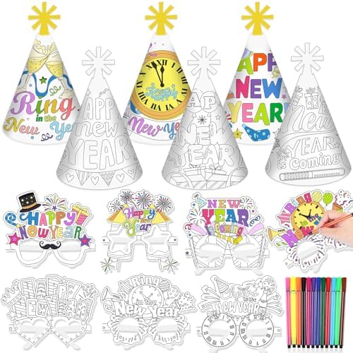 24pcs Chinese New Year Cone Hat Crown and Paper Eyeglasses, Year of The 24pcs Chinese New Year Cone Hat Crown and Paper Eyeglasses, Year of The